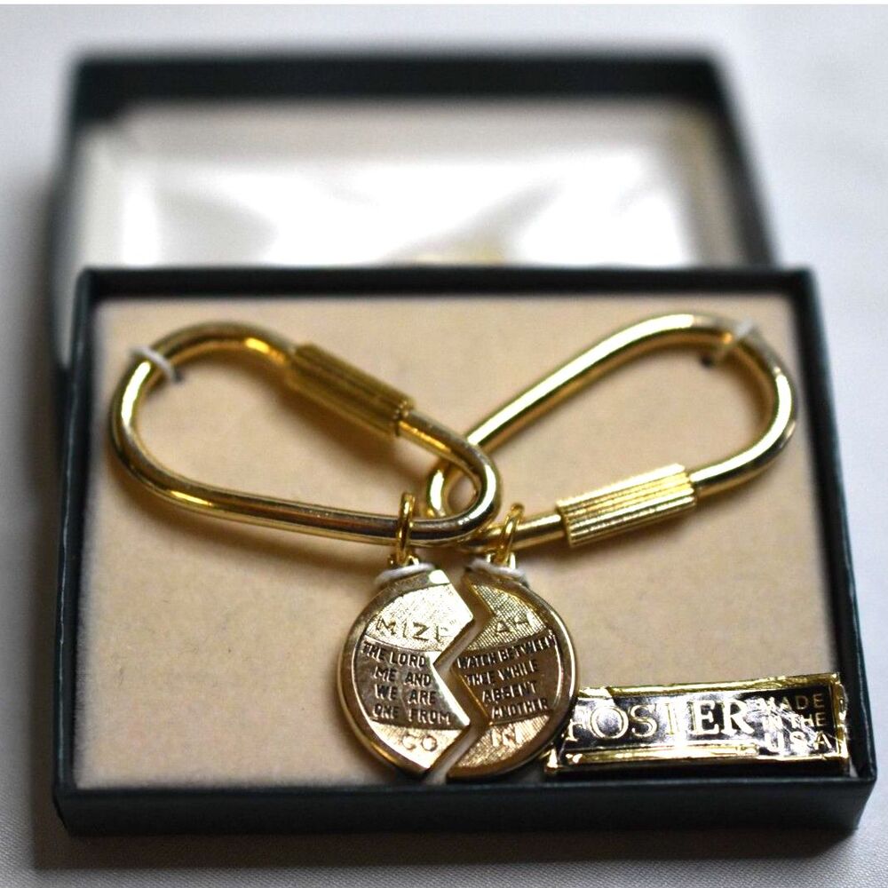 NIB Foster Miz-pah Prayer Split Coin Gold Tone Keychain Set